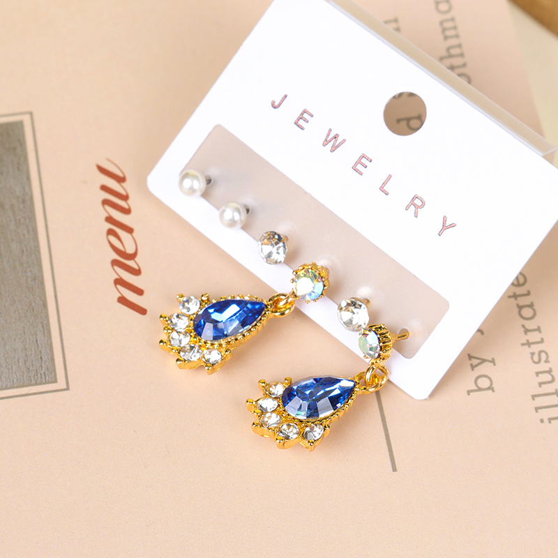 Fashion colored diamond drops three pairs of earrings - Image 2