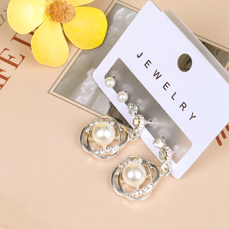 Simple point drill pearl three pairs of earrings