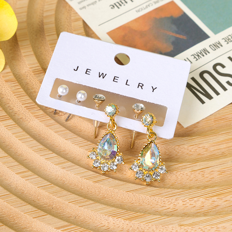 Fashion colored diamond drops three pairs of earrings - Image 4