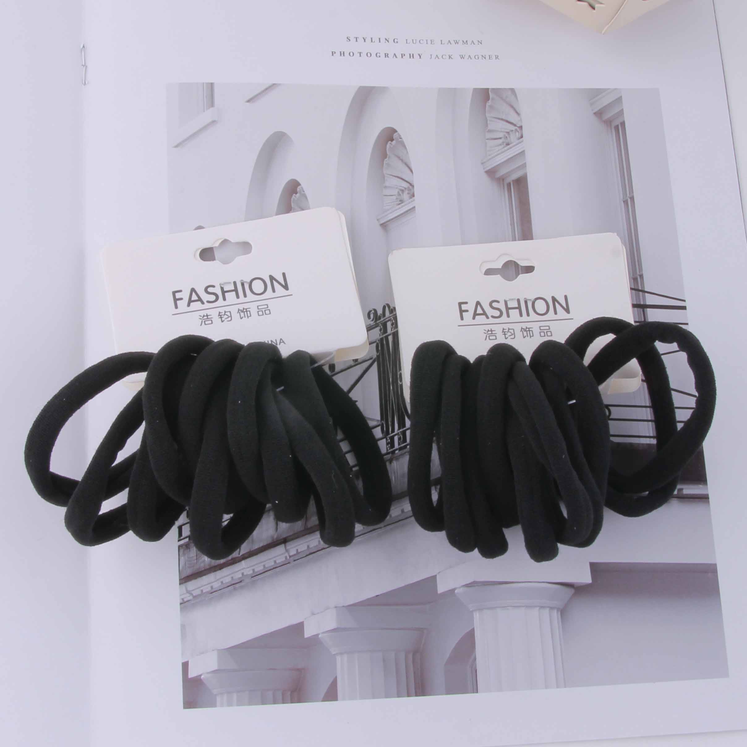 Bagged Ten Black Cotton Hair Ties