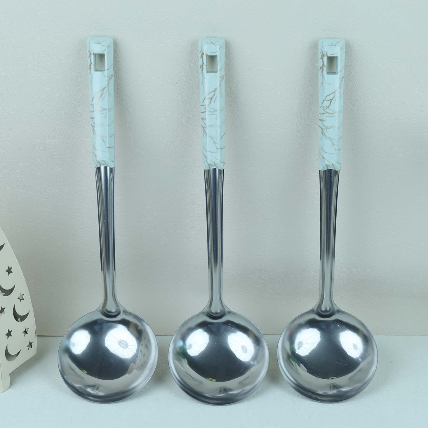 08 White Stone Handle Stainless Steel Spoon