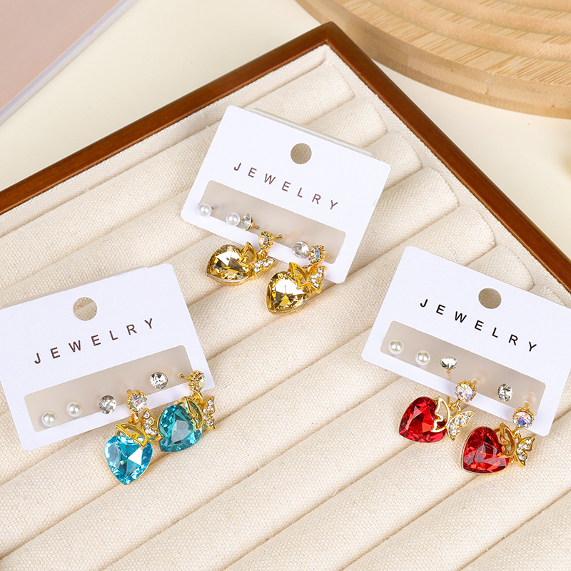 Rhinestone love butterfly three pairs of earrings