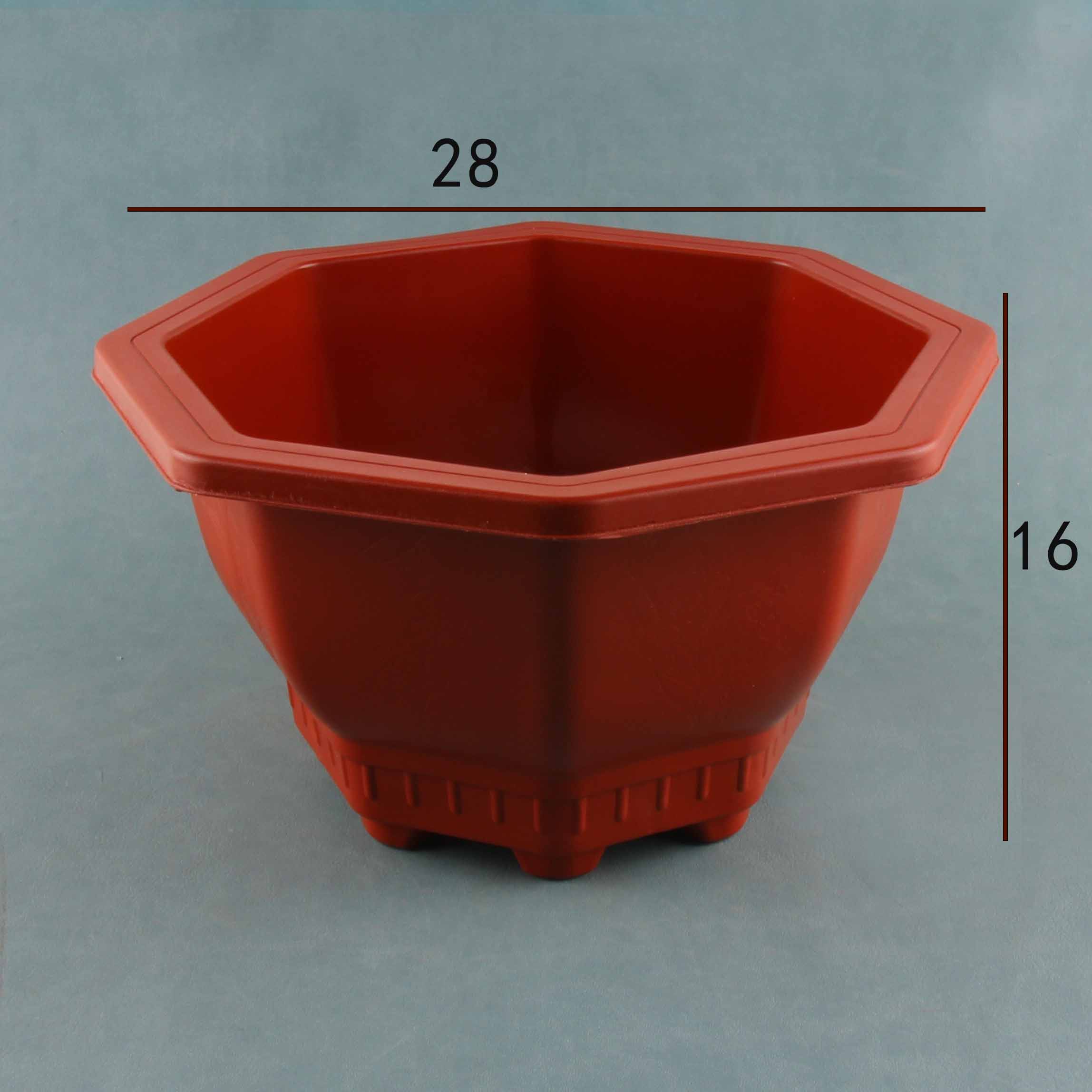A-49 Red Octagonal Flower Pot (150)