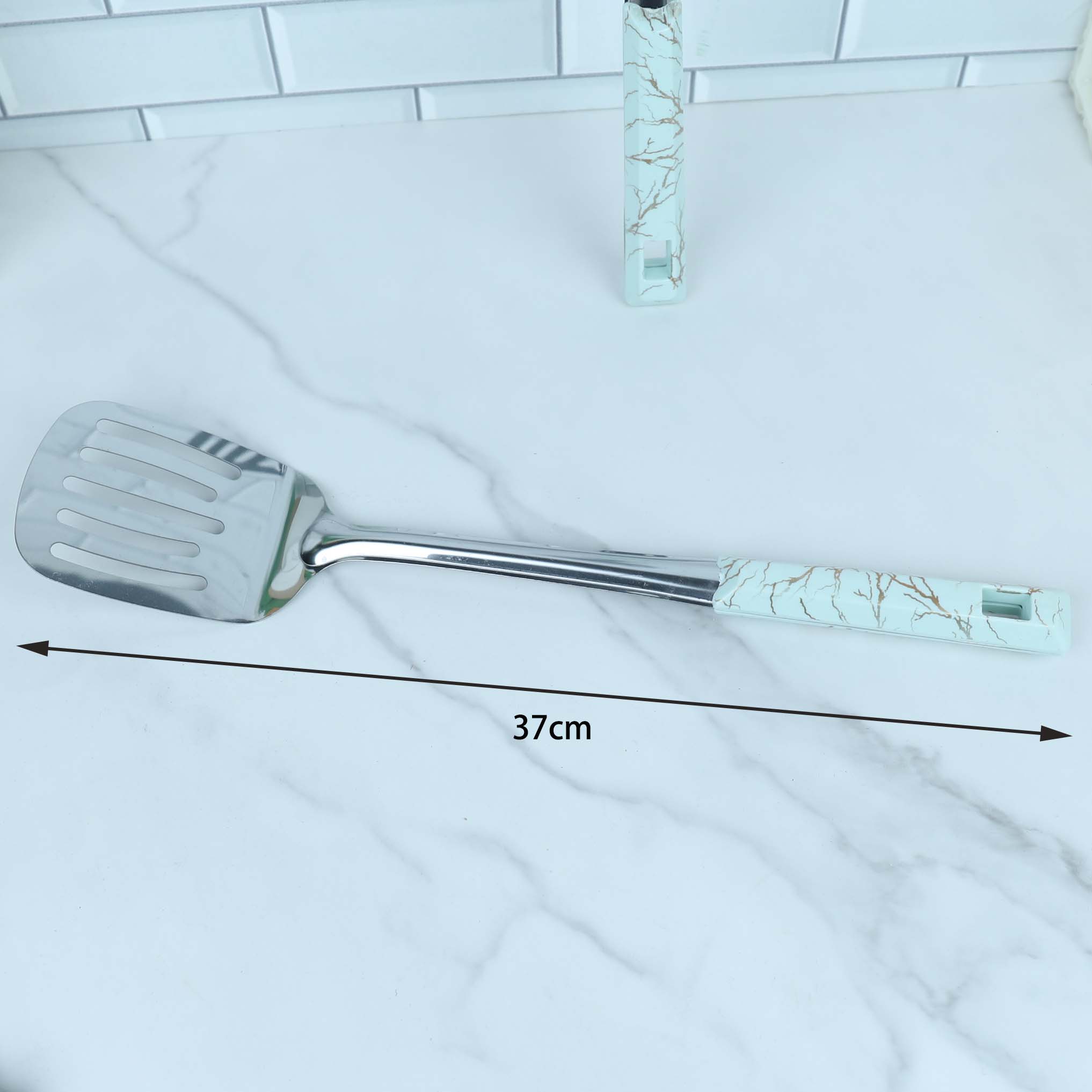 White Stone Pattern Stainless Steel Drain Spatula - Image 2