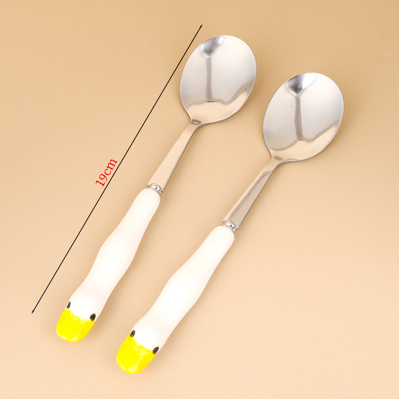 HSA-2 small white duck ceramic handle 2 round spoon