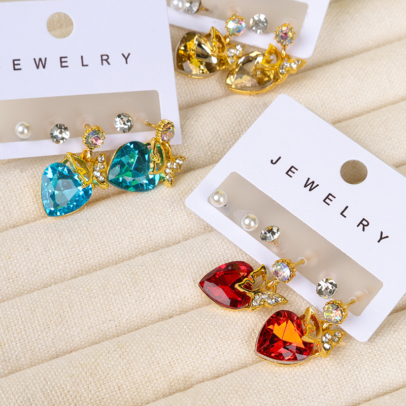 Rhinestone love butterfly three pairs of earrings - Image 4