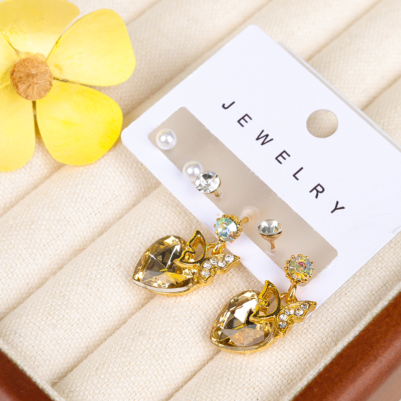 Rhinestone love butterfly three pairs of earrings - Image 3