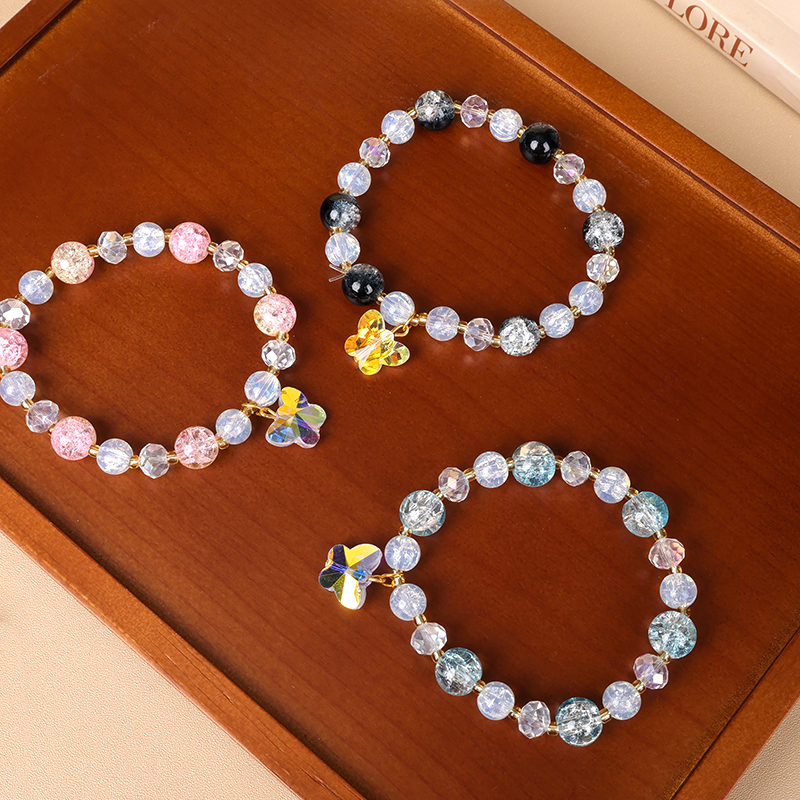 Popcorn Crack Beads Crystal Butterfly Bracelet