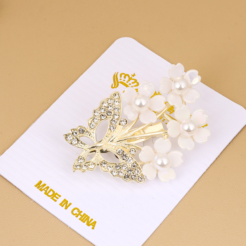 Pearl rhinestone butterfly flower brooch - 이미지 2