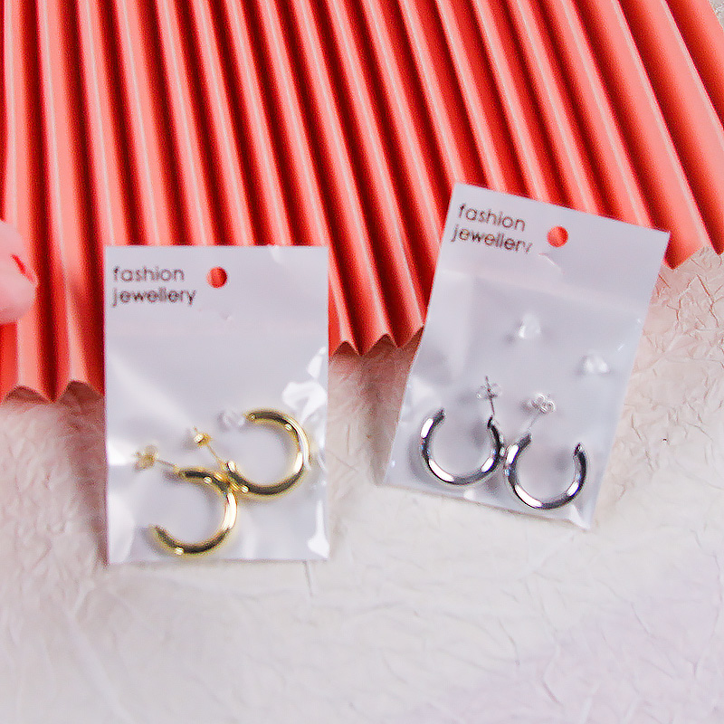 Simple C-Shaped Circle Earrings (Gold and Silver) - Ảnh 2