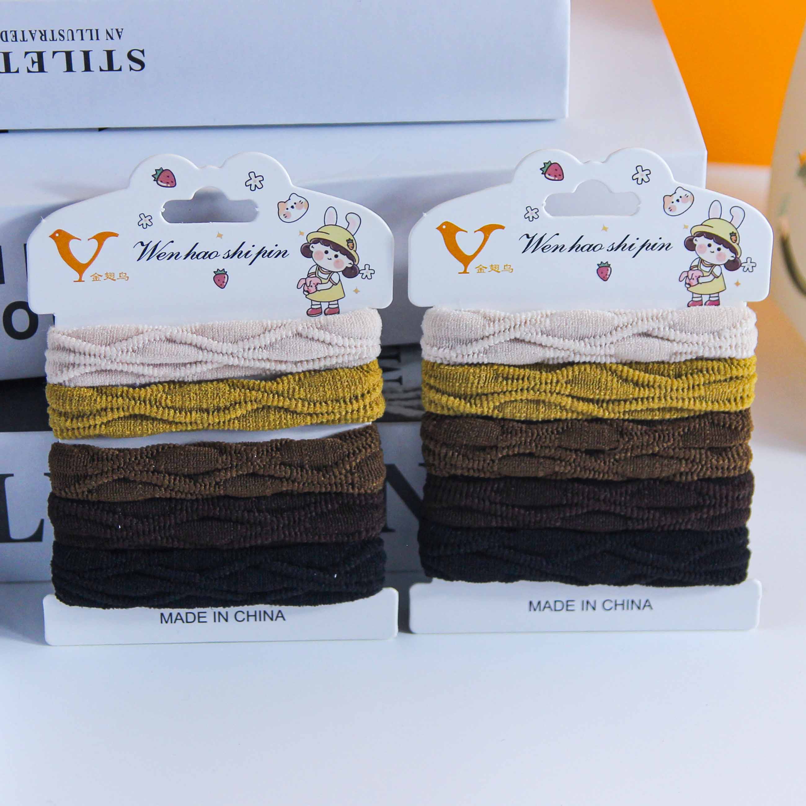 Blister-Packed 5 Embossed Cotton Hair Ties
