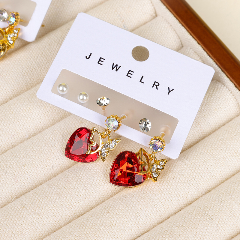 Rhinestone love butterfly three pairs of earrings - Image 2