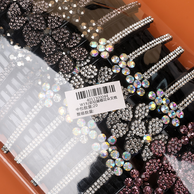 W192 colored diamond butterfly flower fork comb - Image 3