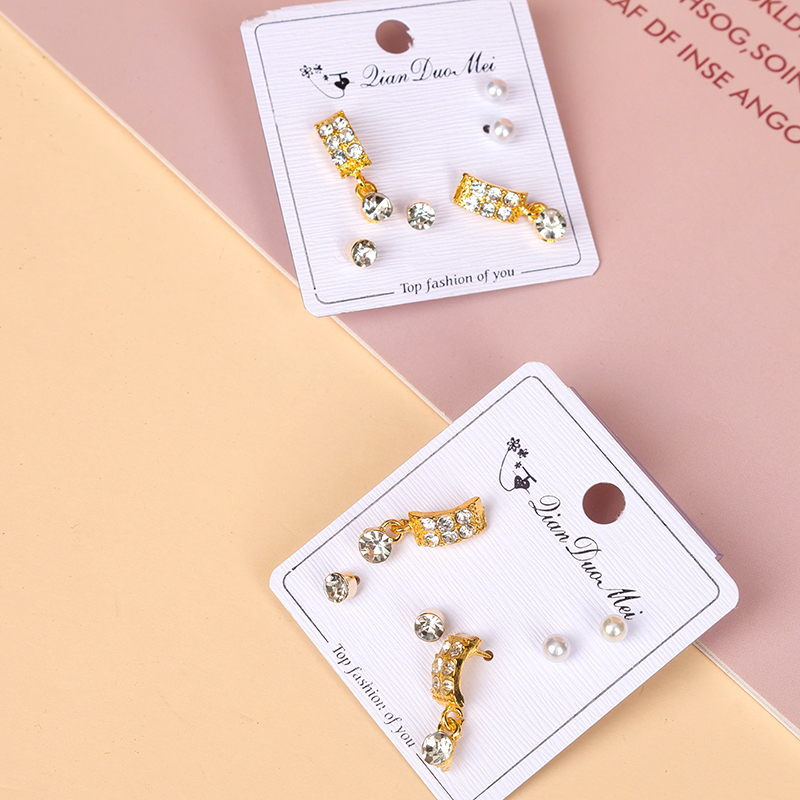 Long Simple Point Drill Three Pair Earrings