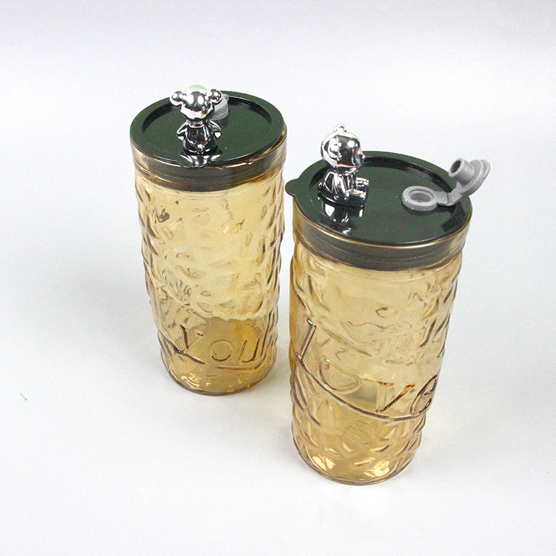 Long Diamond Bear Glass (with Lid Straw, 380ml)