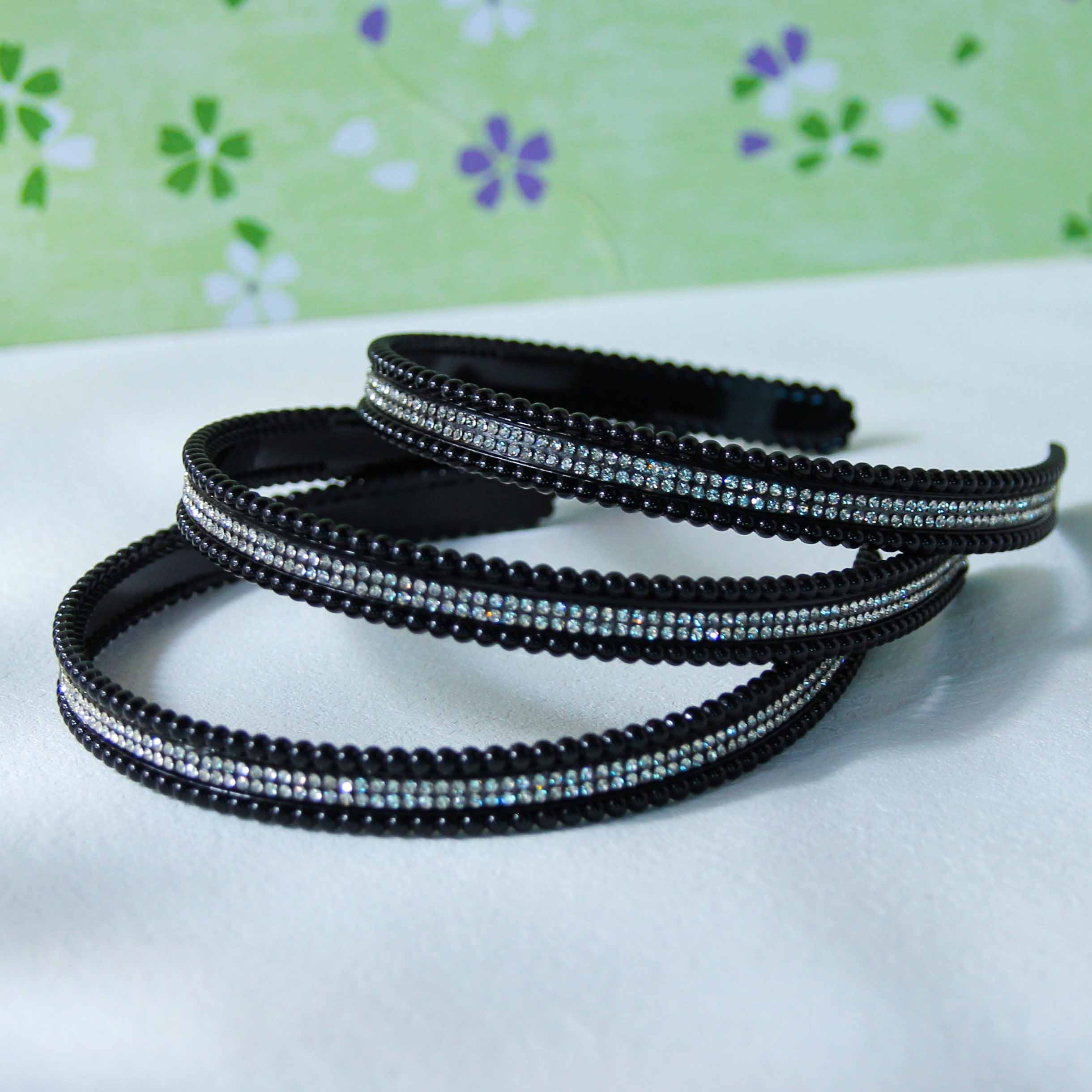 Two-Row Rhinestone Black Hairhoop