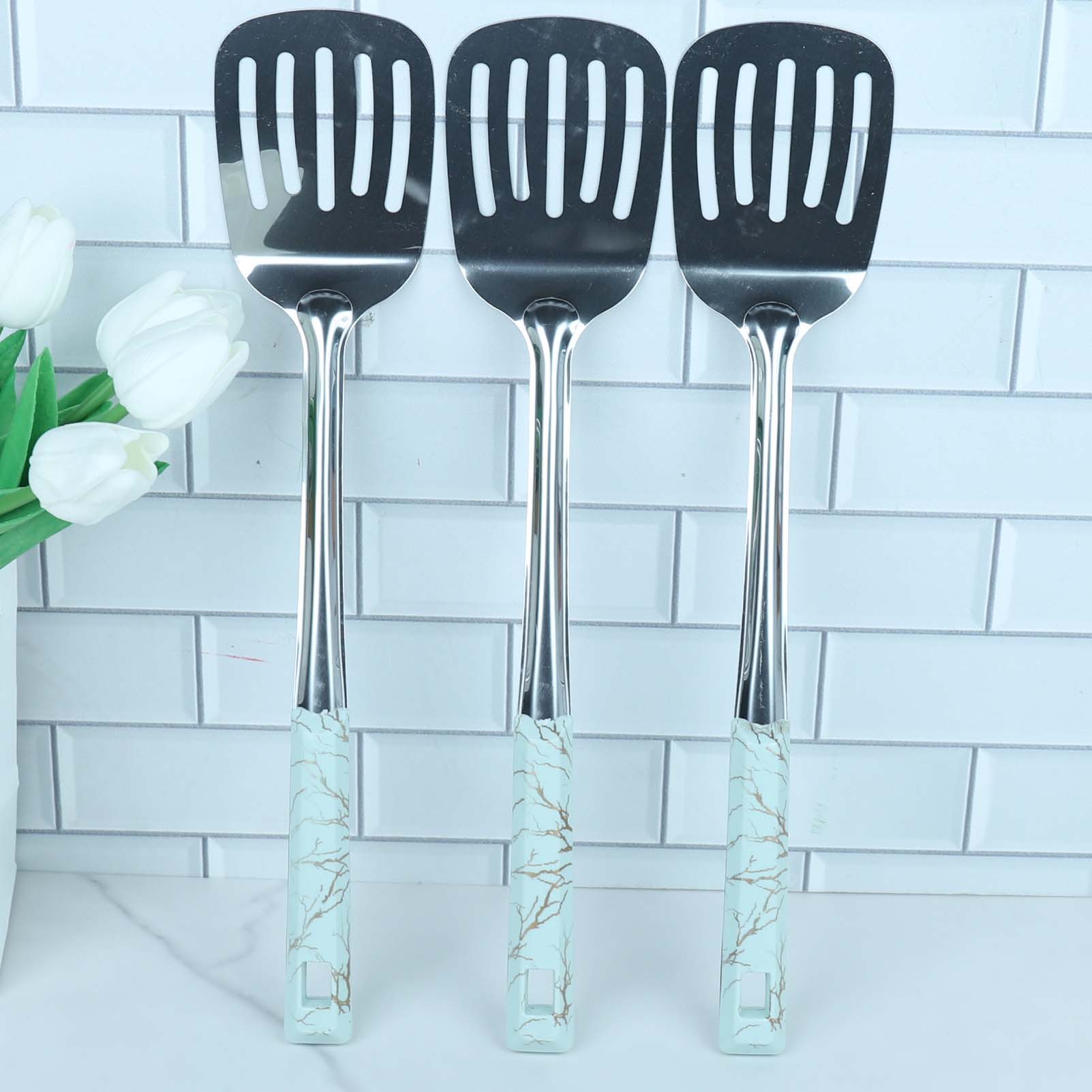 White Stone Pattern Stainless Steel Drain Spatula