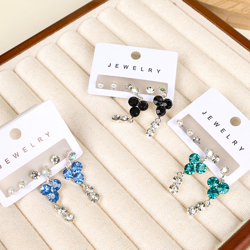 Simple colored diamond three pairs of earrings