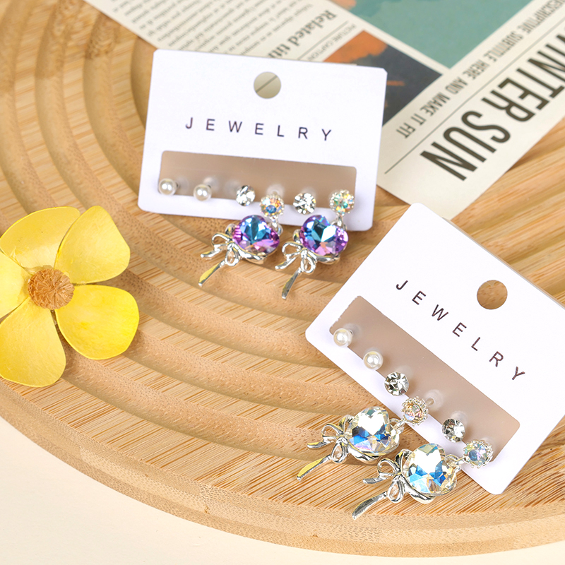 Fashion point drill bow three pairs of stud earrings