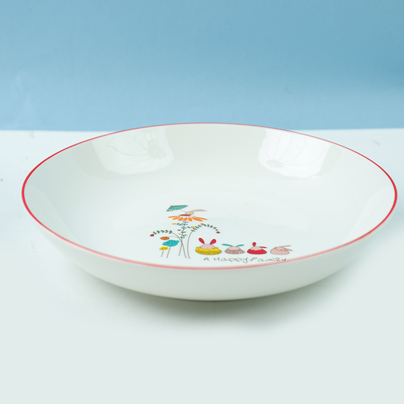 New Bone China Black Edge 8-Inch Fruit Plate (Happy Family)