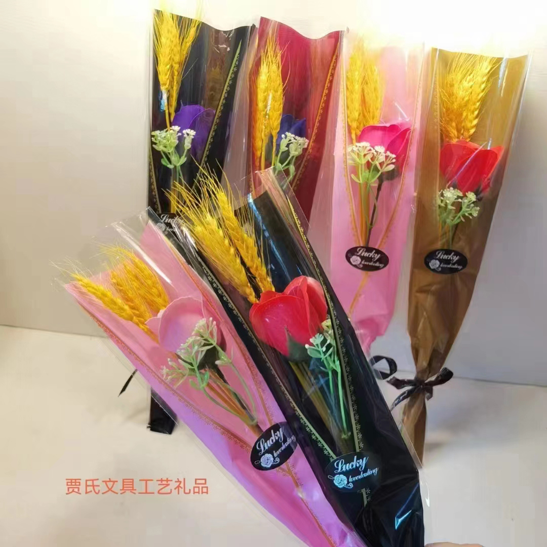 Artificial Rose + Ear of Wheat Combination