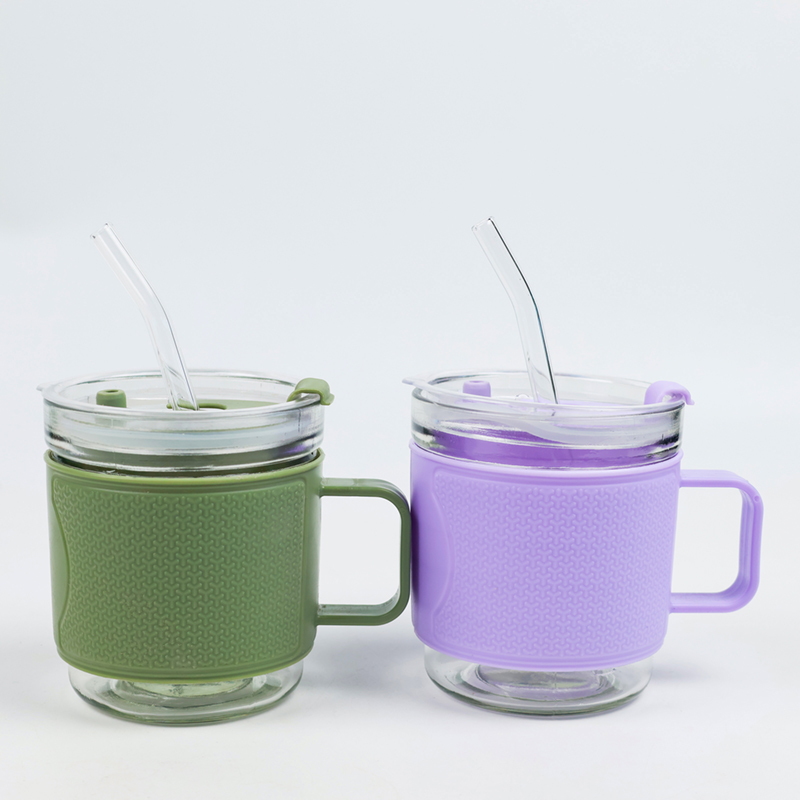 Plastic shell double drinking cup with lid straw (400ml)