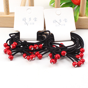 Three Knotted Red Rhinestone Beads Hair Ties