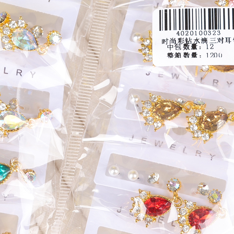 Fashion colored diamond drops three pairs of earrings - Image 5