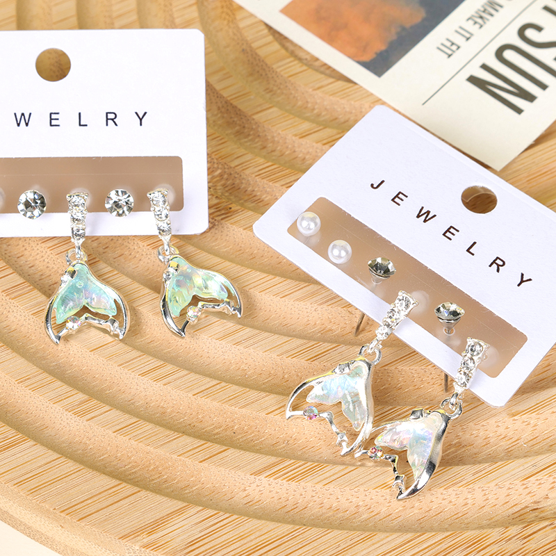 Point drill mermaid three pairs of earrings