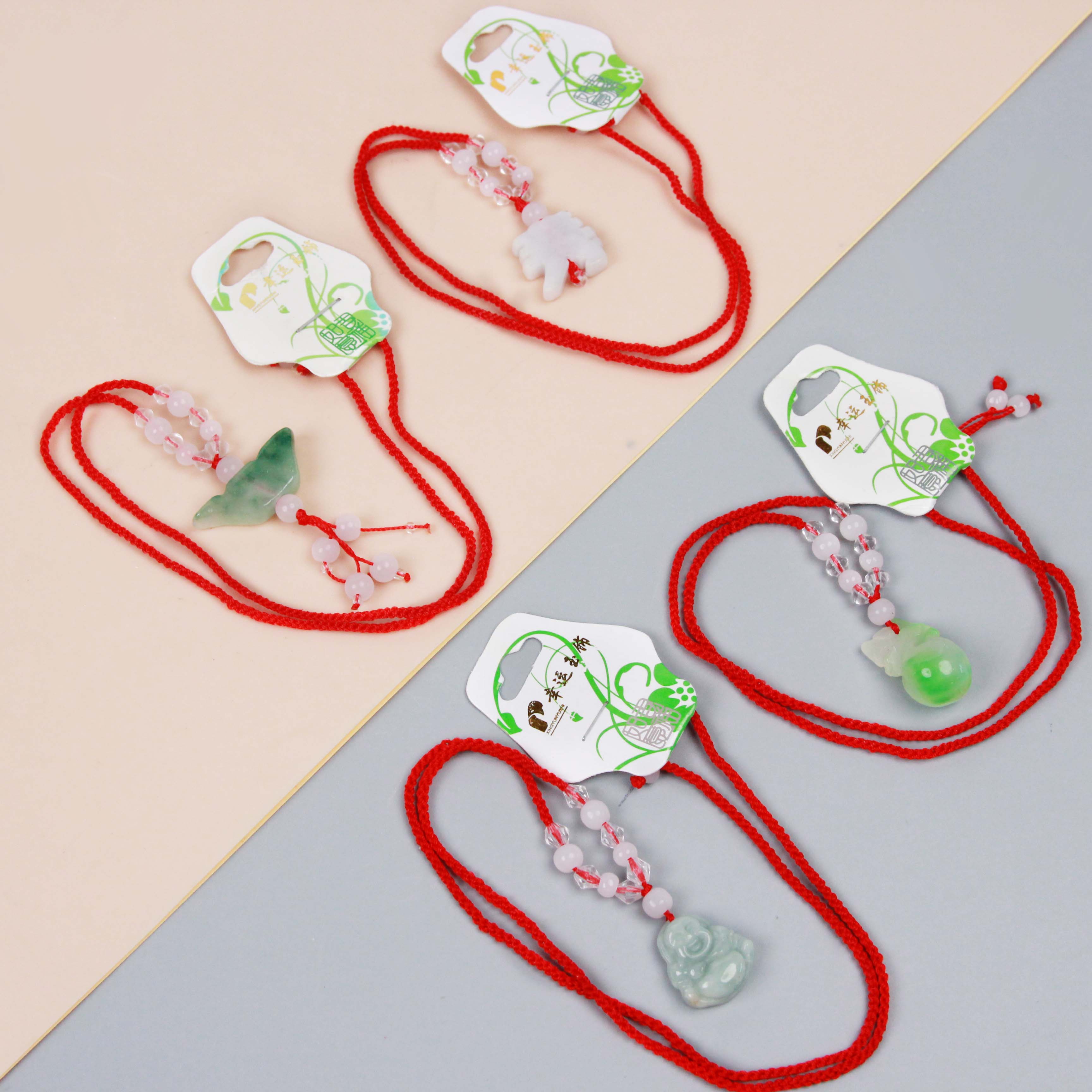 Red Rope Woven Jade Pendant Necklace - Image 3