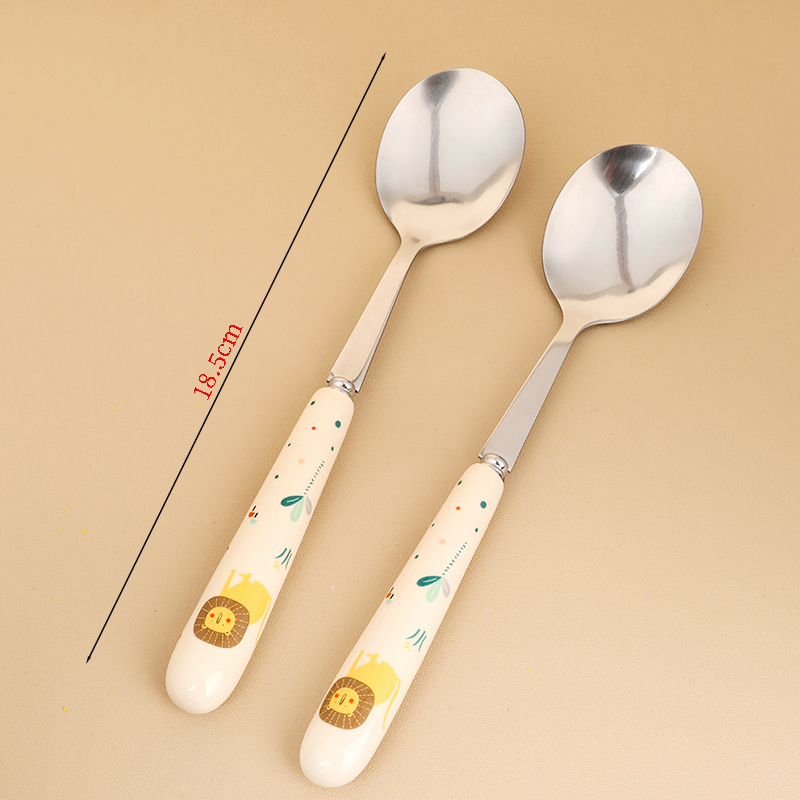 HSE-1 cartoon double-sided flower ceramic handle No. 2 round spoon