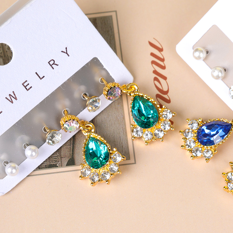 Fashion colored diamond drops three pairs of earrings - Image 3