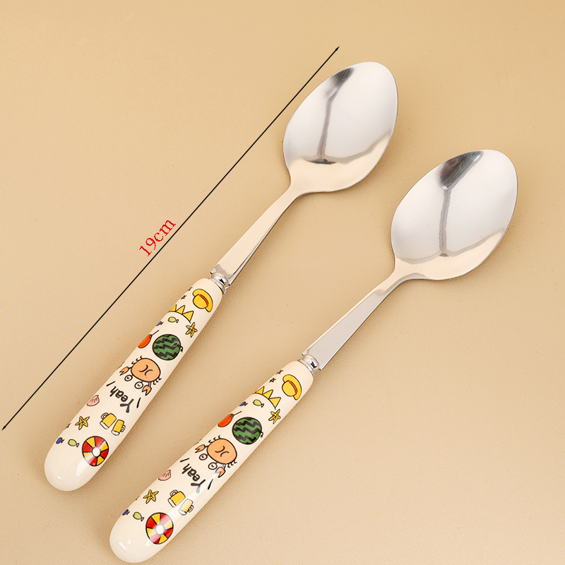 HSE-2 cartoon double-sided flower ceramic handle No.2 pointed spoon