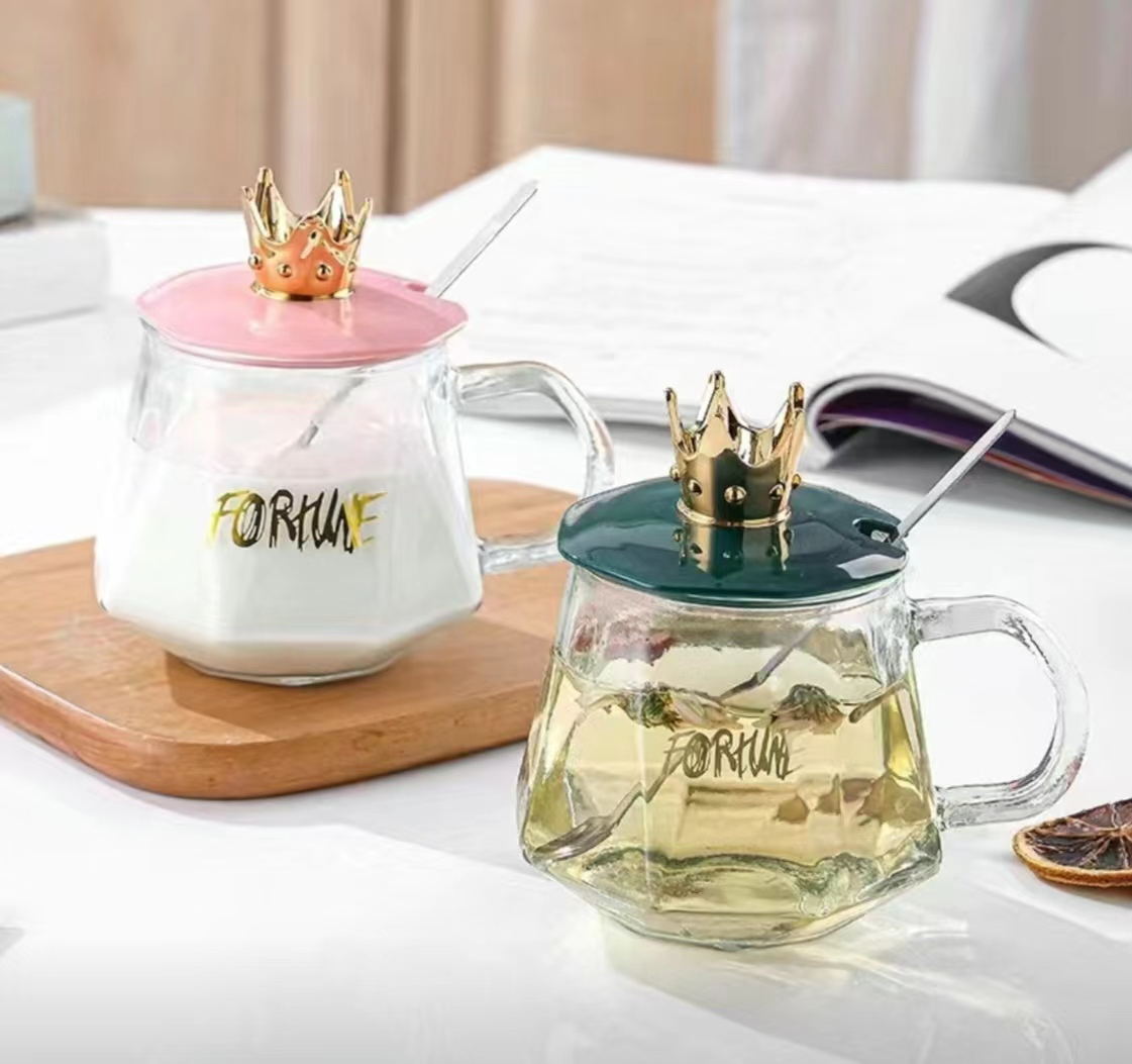 Crown Lid Glass Handle Cup (Small Spoon)