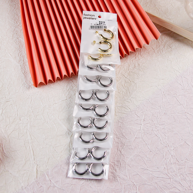 Simple C-Shaped Circle Earrings (Gold and Silver) - Ảnh 4